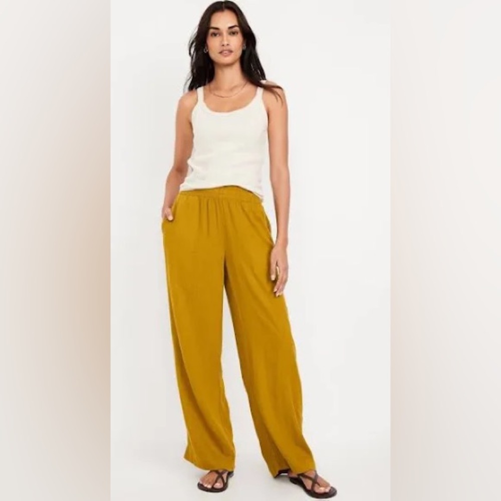 Mustard Yellow Wide-Leg Linen Blend Pants - Petite
